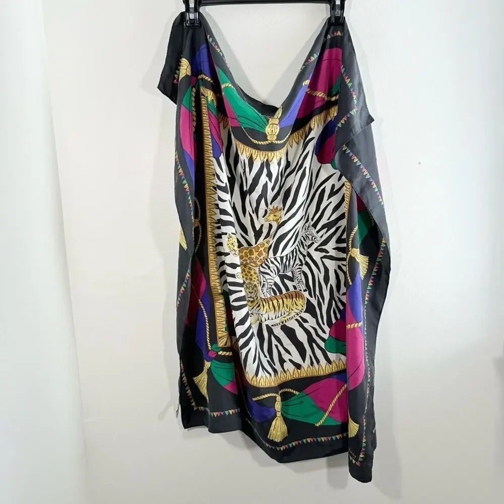Vintage Diane Von Furstenberg 100% Silk 80s 90s Animal Print Square Scarf